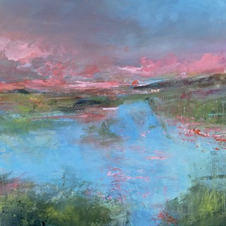 A painting of a sunrise over the sea©Tracey Ross Artist Norfolk painting