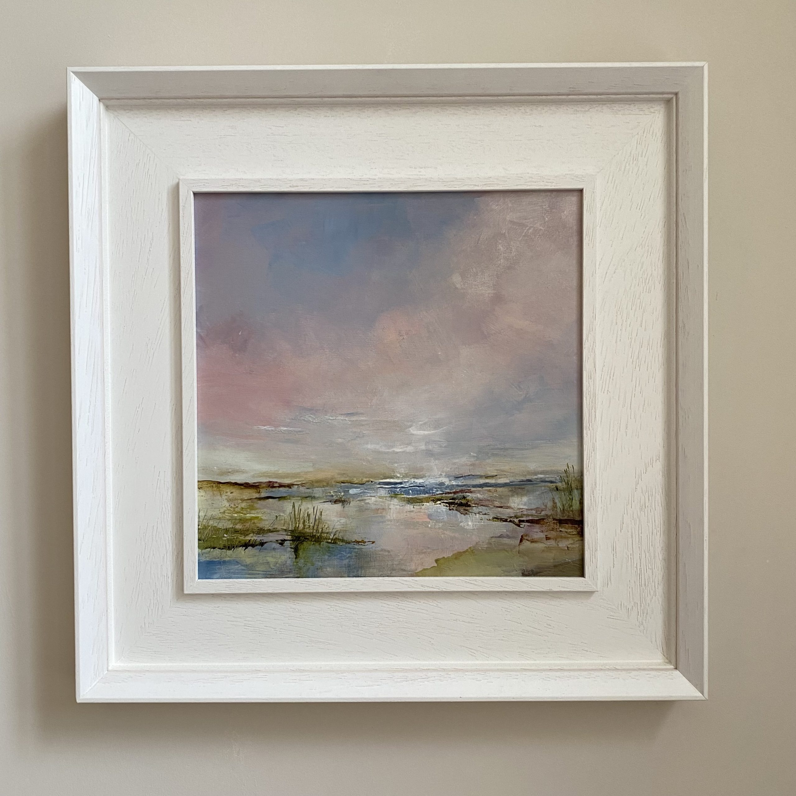 Pink Summer Norfolk sky by Tracey Ross painting of the marshes, North Norfolk sea paintings