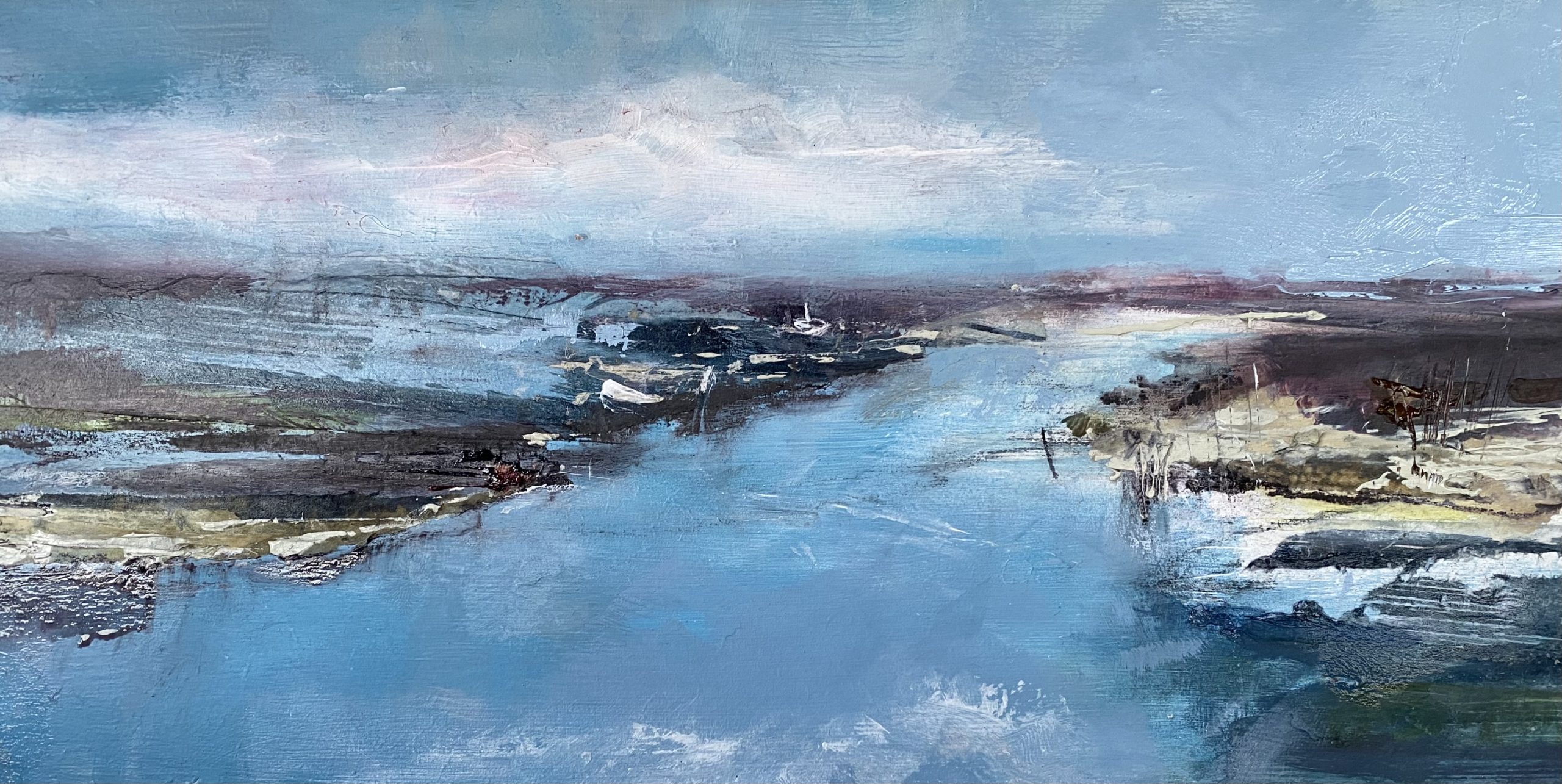 Painting of boats in a creek Morston in North Norfolk by Tracey Ross artist