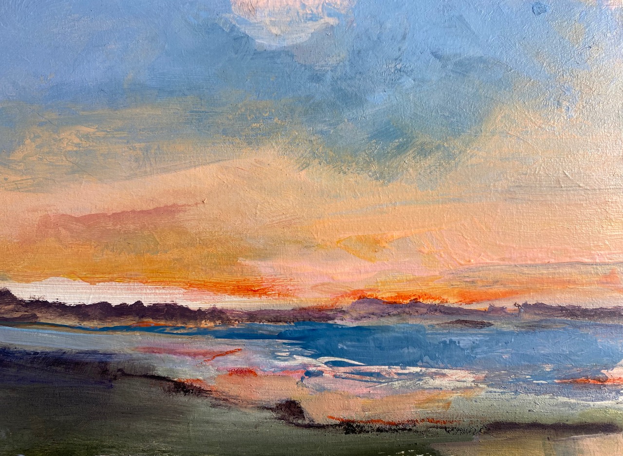 Artist Tracey Ross 'Golden Serenity' inspired by North Norfolk sunsets on the coast.