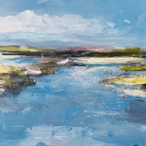 Tracey Ross mini paintings of North Norfolk - boats moored at Morston