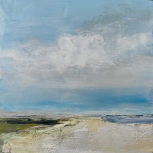 Mixed media painting of Sandy beaches of North Norfolk. Tracey Ross artist.
