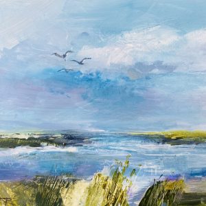 Sea gulls over the creek - a painting by Tracey Ross