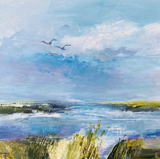 Sea gulls over the creek - a painting by Tracey Ross
