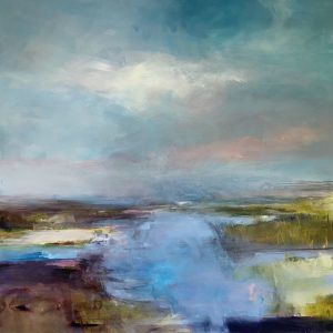 Large semi - abstract painting of the creeks and skies of North Norfolk