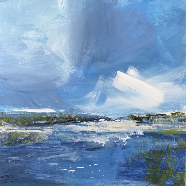 High tide water over the marsh on the north Norfolk coast by artist Tracey Ross